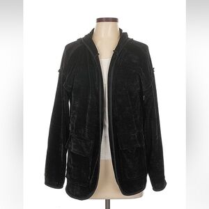 NWOT: Easel Black Boho Ruffled Corduroy Hooded Jacket• Large